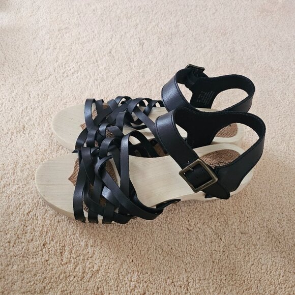 ANTHROPOLOGIE KELSI DAGGER Brooklyn Grain Ankle Strap Leather & Wooded Sandals - Picture 4 of 12